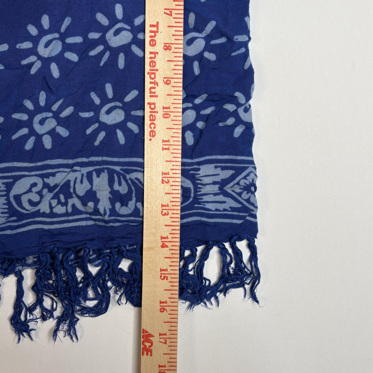 Vintage Blue Batik Floral Print Fringe Hem Rayon Wrap Skirt