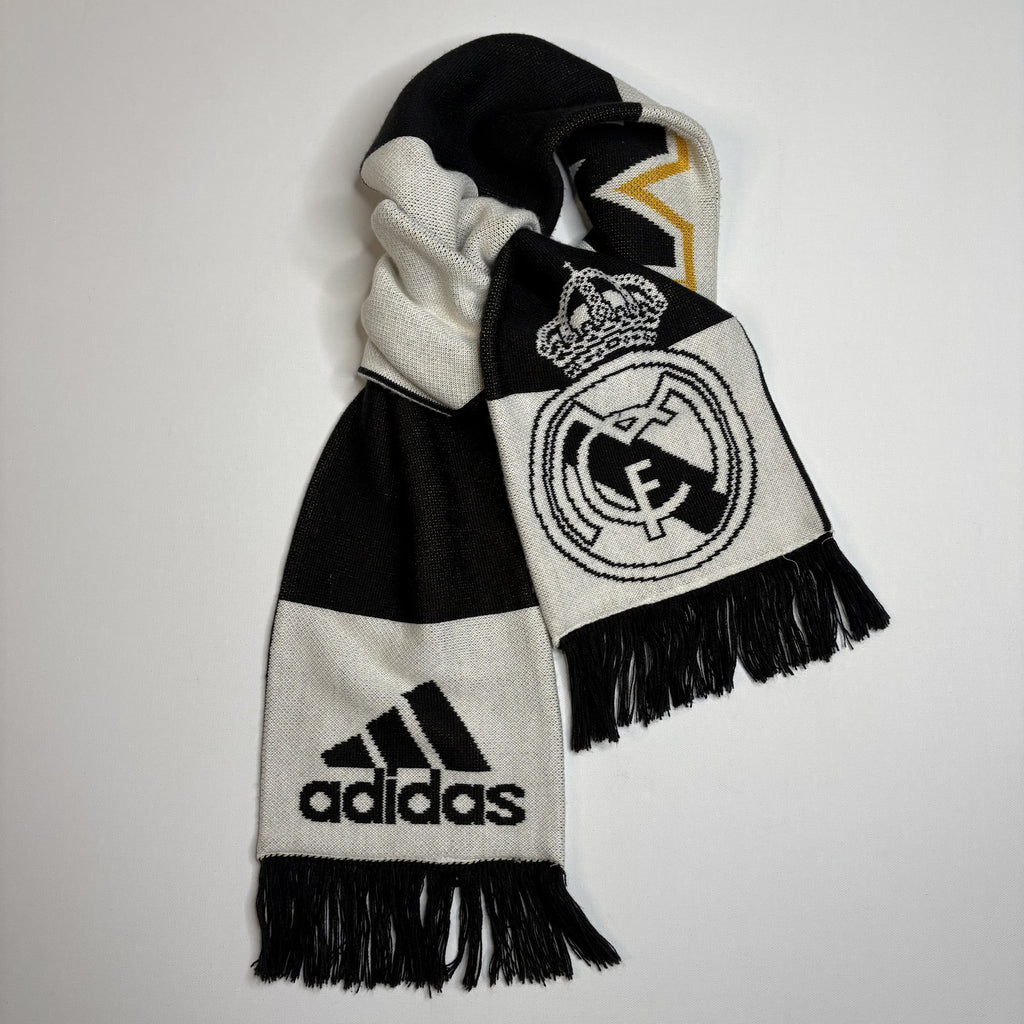 Adidas Real Madrid CF Soccer Fan Scarf White Gold Knit RMCF