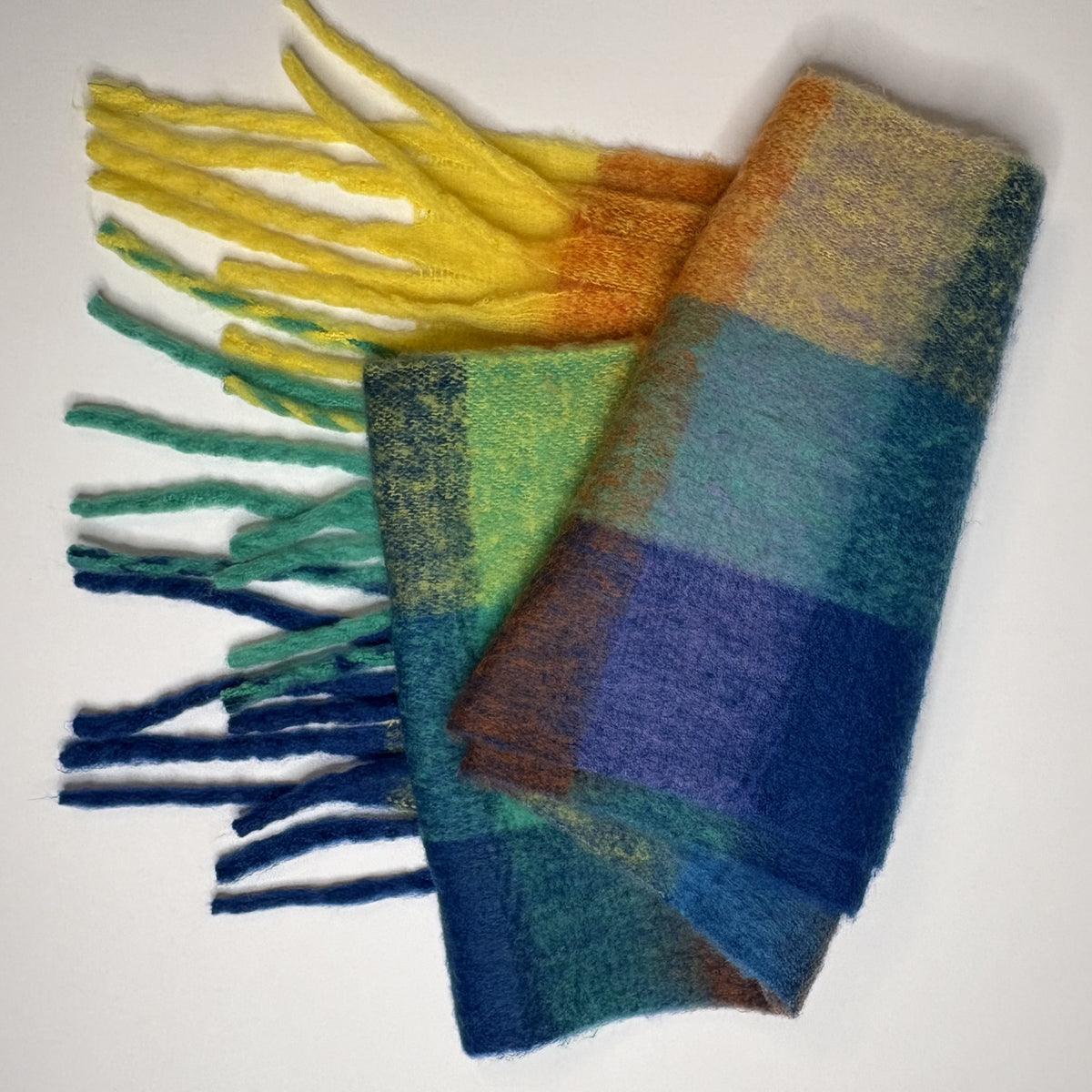 Vintage Plaid Oversized Fringe Scarf Long Alpaca Feel Wrap