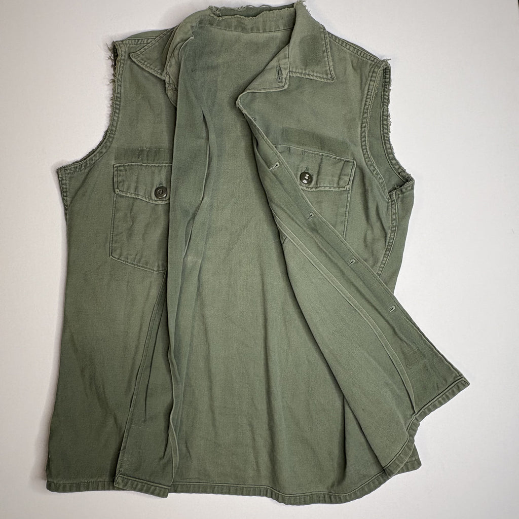 Vintage Utility Vest Green Cargo Pocket Sleeveless Jacket