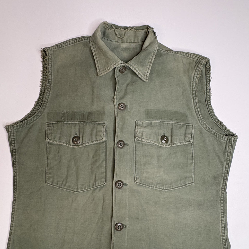 Vintage Utility Vest Green Cargo Pocket Sleeveless Jacket