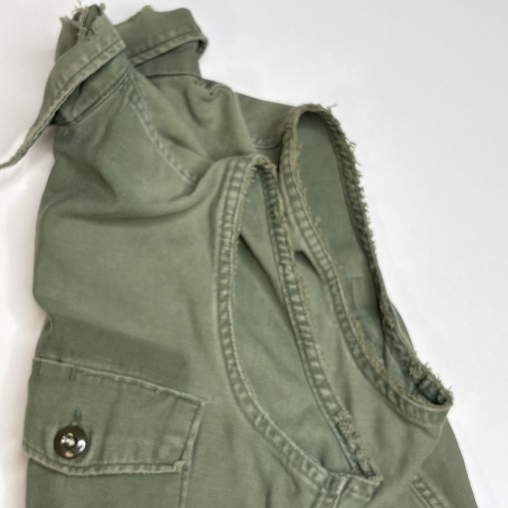 Vintage Utility Vest Green Cargo Pocket Sleeveless Jacket