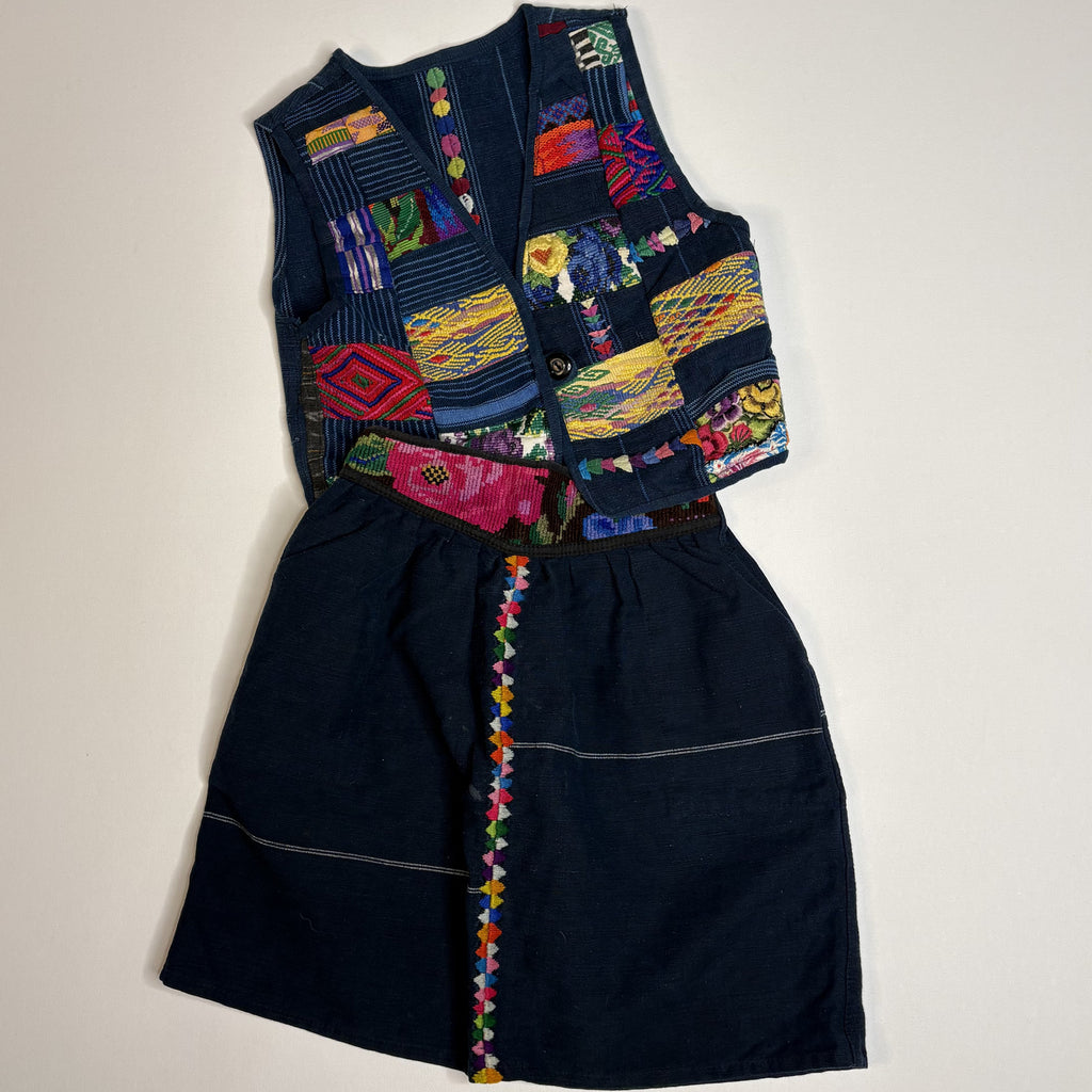 Vintage Kids Guatemalan Hand Woven Vest Skirt Set Cotton