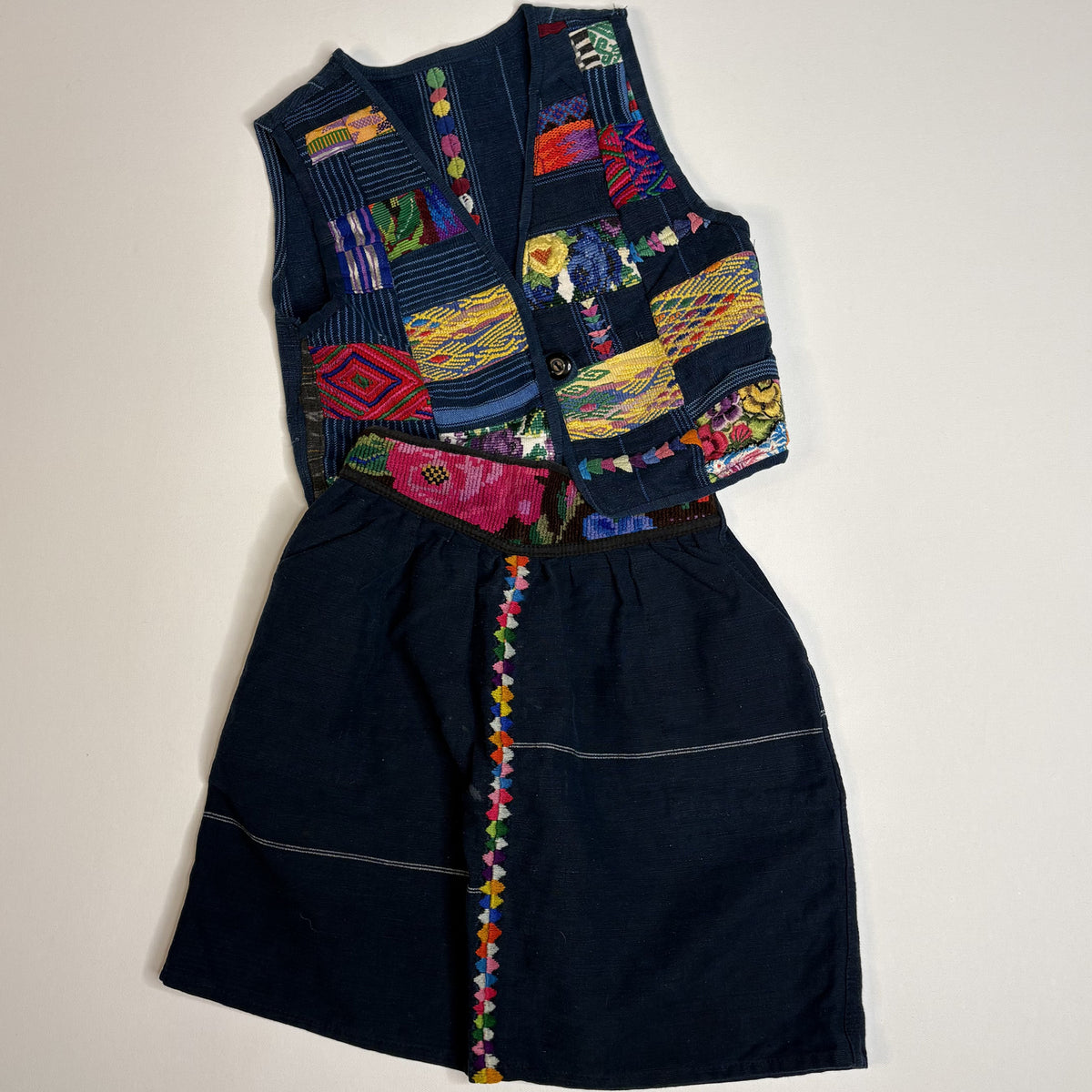 Vintage Kids Guatemalan Hand Woven Vest Skirt Set Cotton