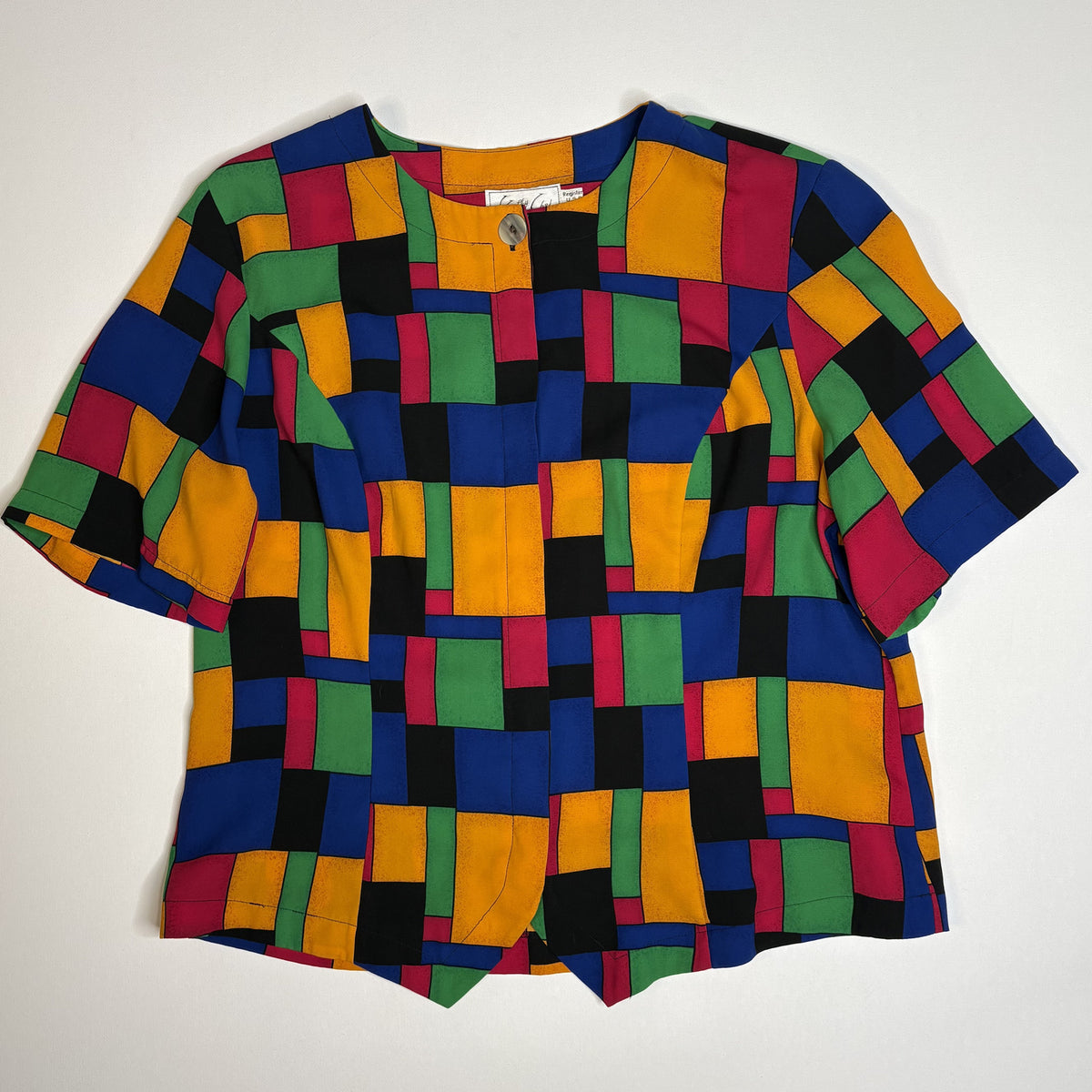 Vintage Kathy Cher Colorblock Mosaic Short Sleeve Size 14