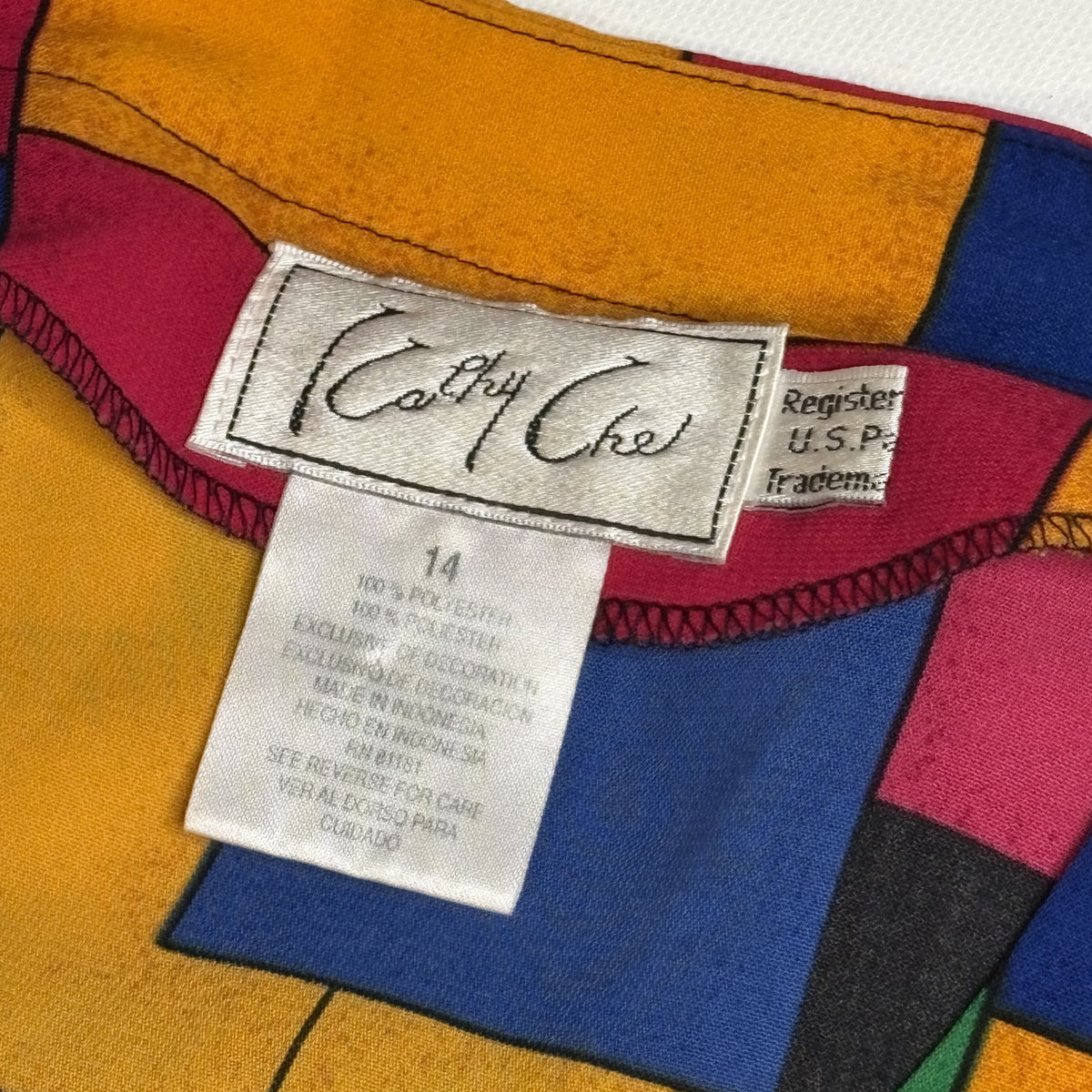 Vintage Kathy Cher Colorblock Mosaic Short Sleeve Size 14