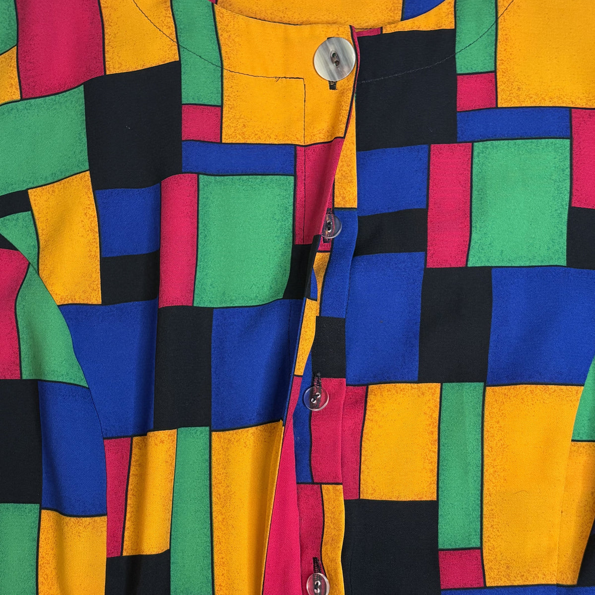 Vintage Kathy Cher Colorblock Mosaic Short Sleeve Size 14