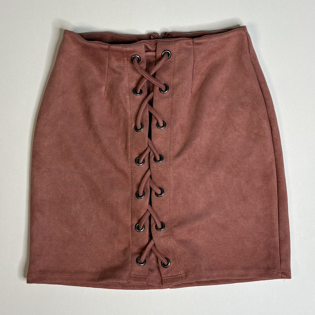 Windsor Lace Up Faux Suede Mini Skirt Brown Size Small S
