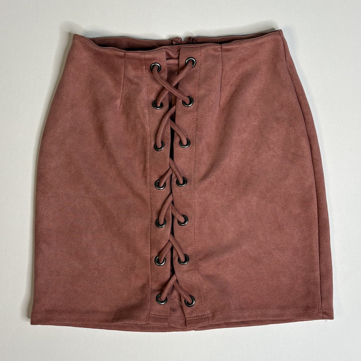 Windsor Lace Up Faux Suede Mini Skirt Brown Size Small S