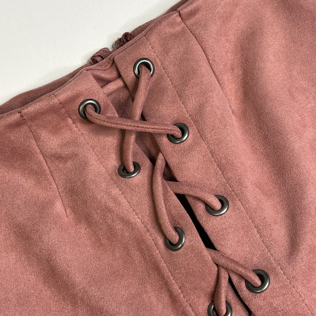 Windsor Lace Up Faux Suede Mini Skirt Brown Size Small S