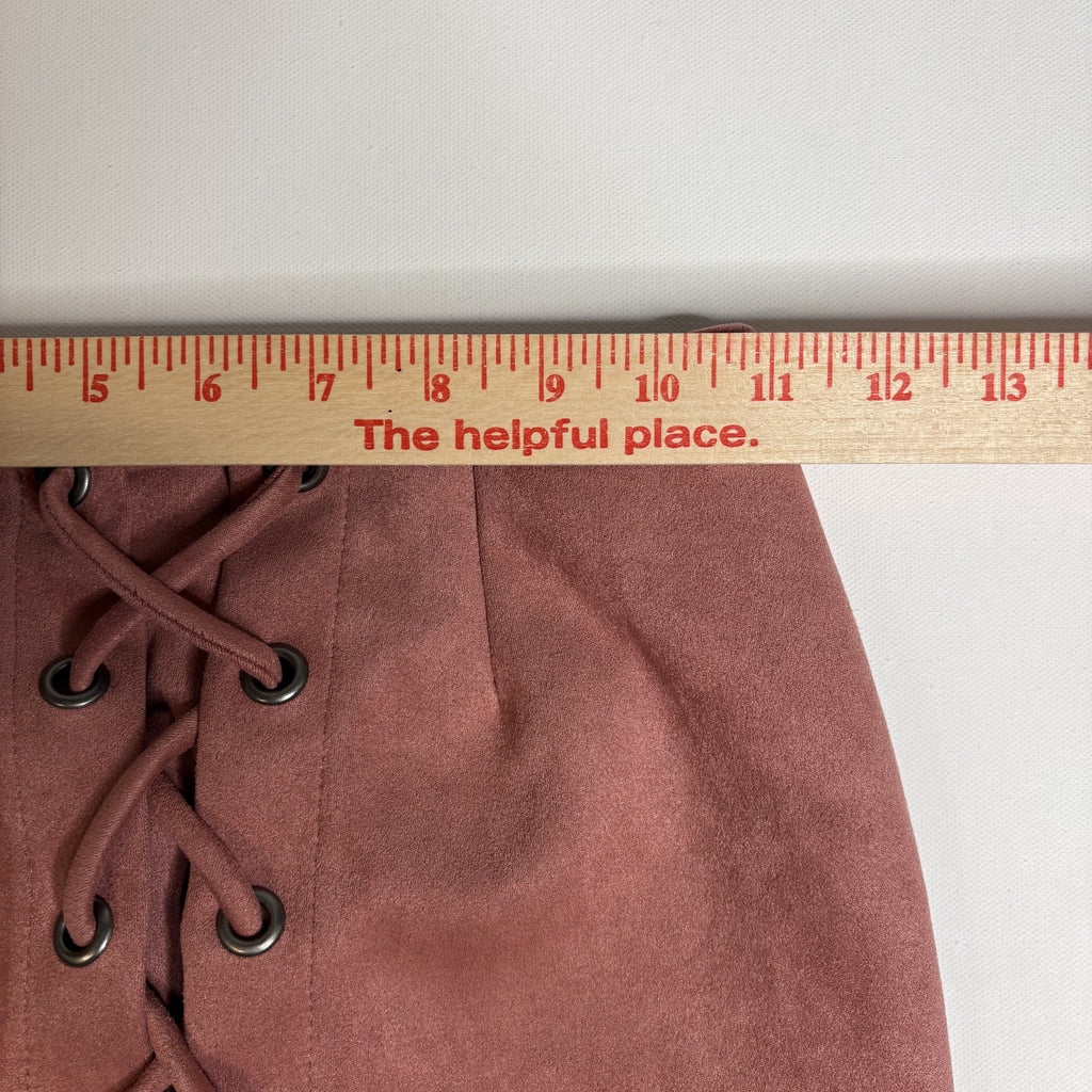 Windsor Lace Up Faux Suede Mini Skirt Brown Size Small S