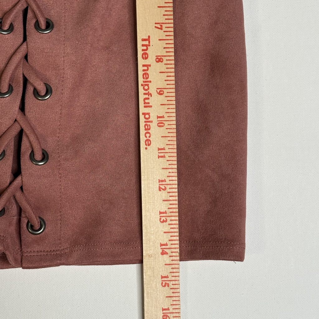 Windsor Lace Up Faux Suede Mini Skirt Brown Size Small S