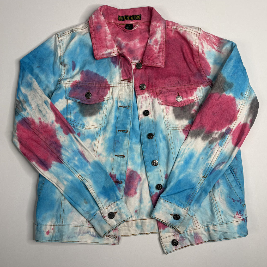 Vintage TAXI Tie Dye Denim Trucker Jacket Pink Blue S