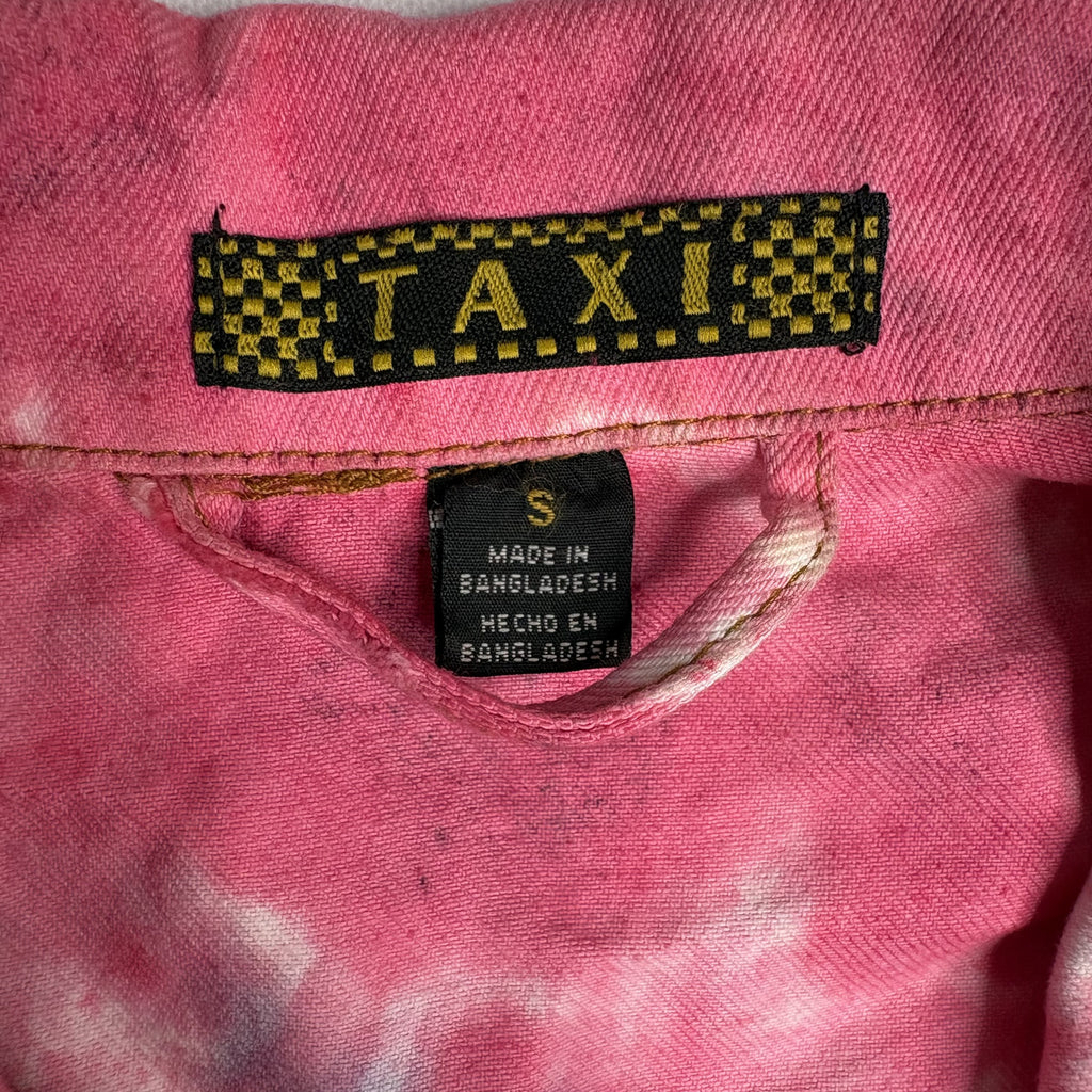 Vintage TAXI Tie Dye Denim Trucker Jacket Pink Blue S