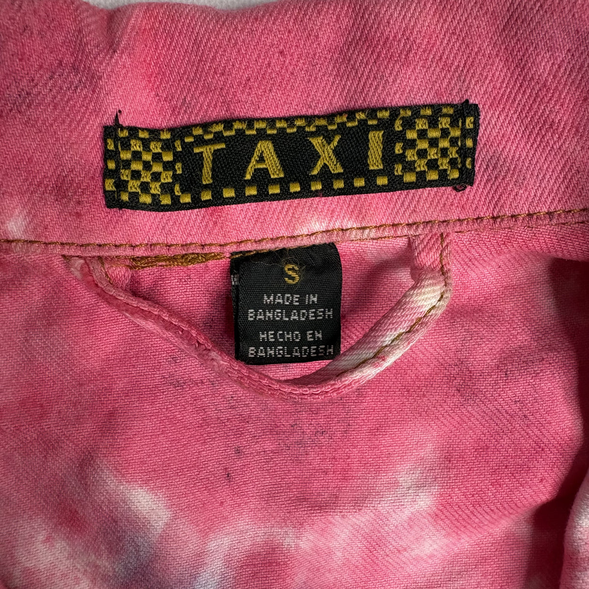 Vintage TAXI Tie Dye Denim Trucker Jacket Pink Blue S