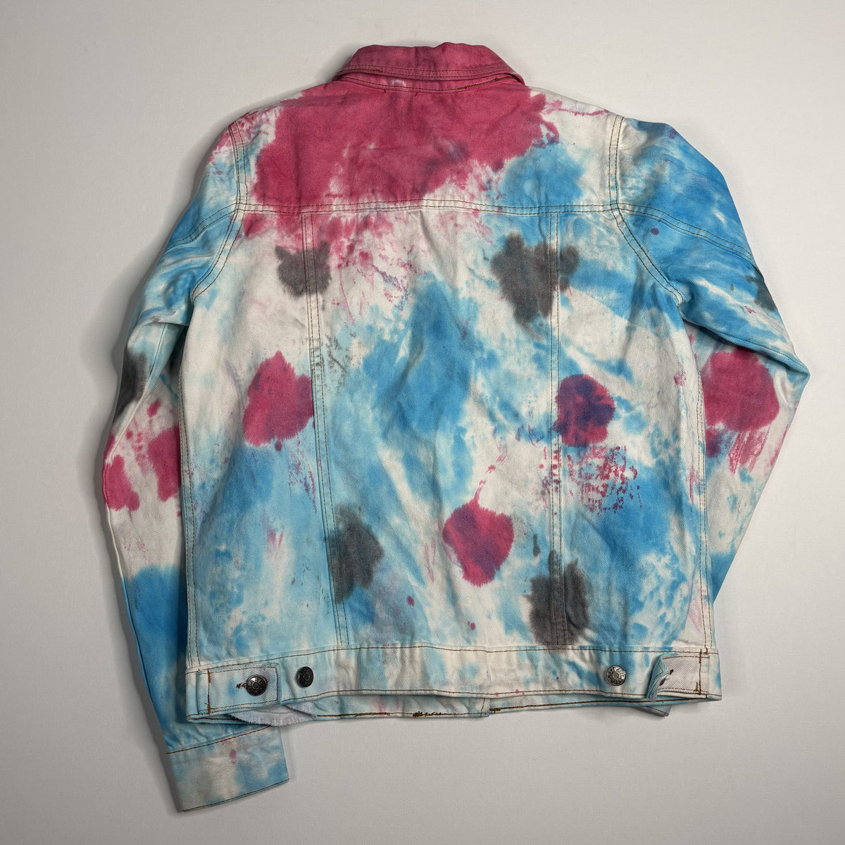 Vintage TAXI Tie Dye Denim Trucker Jacket Pink Blue S