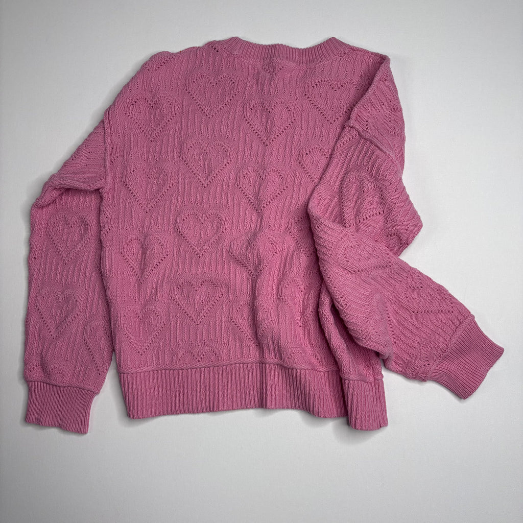 Lucky Brand Pink Heart Cable Knit Crewneck Sweater S