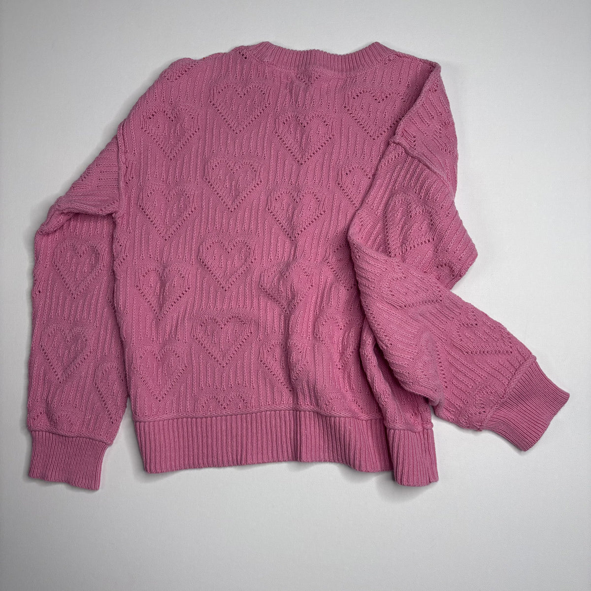 Lucky Brand Pink Heart Cable Knit Crewneck Sweater S
