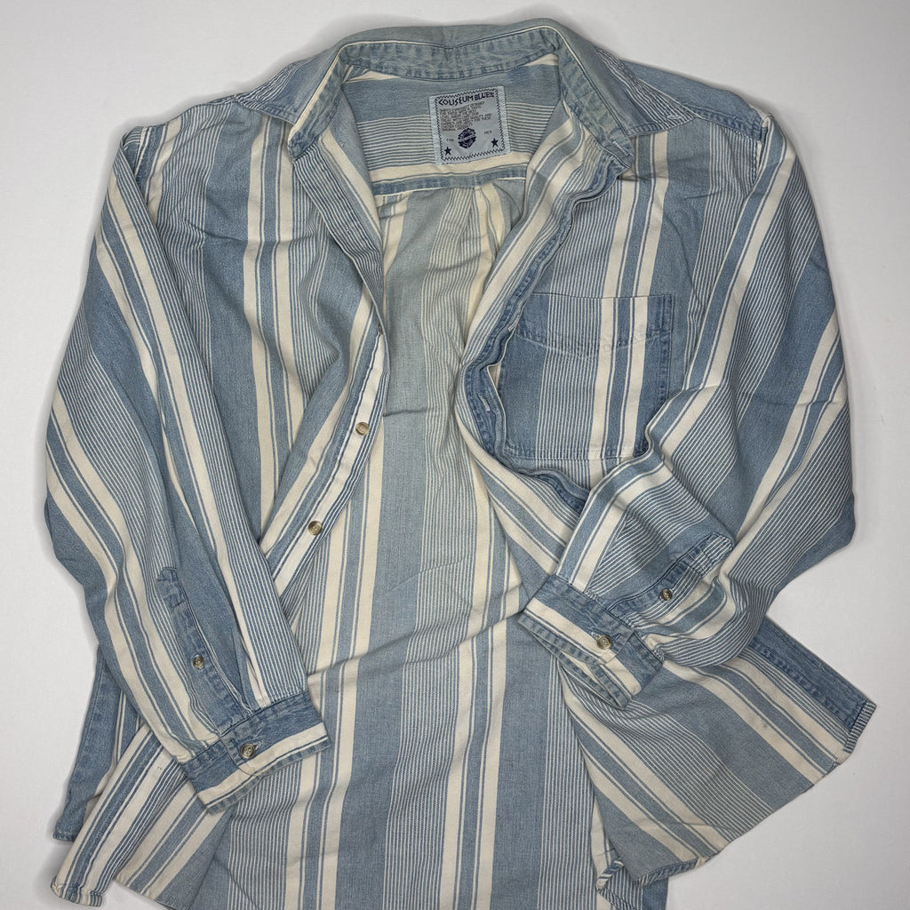 Vintage Colosseum Blues Striped Button Down Shirt Men