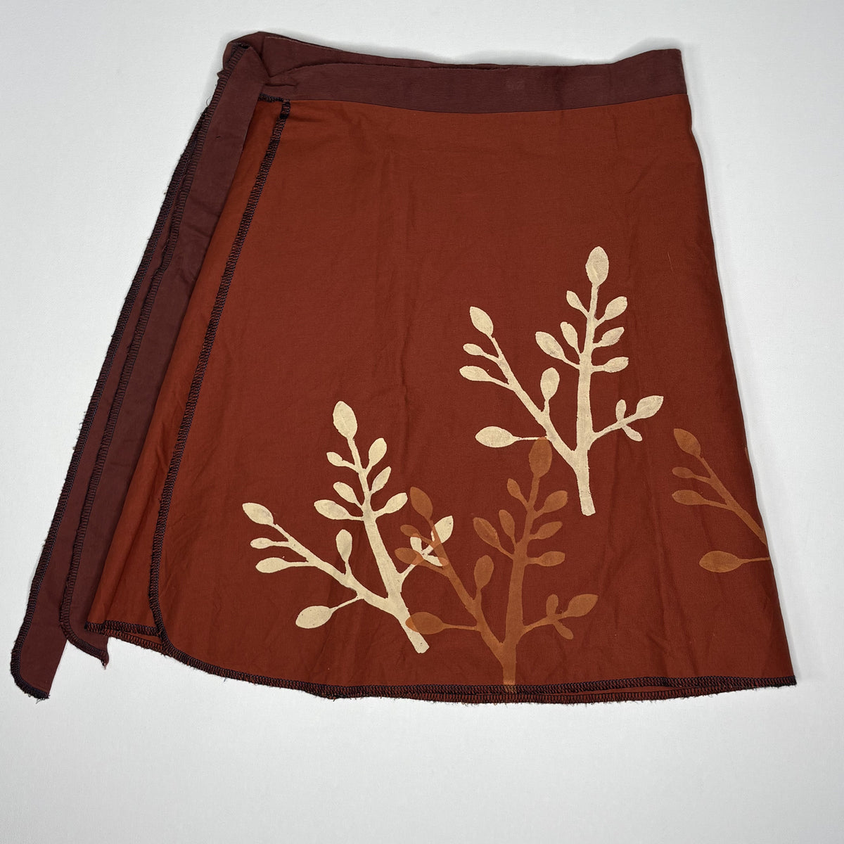 Vintage Floral Embroidered Linen Blend Wrap Mini Skirt