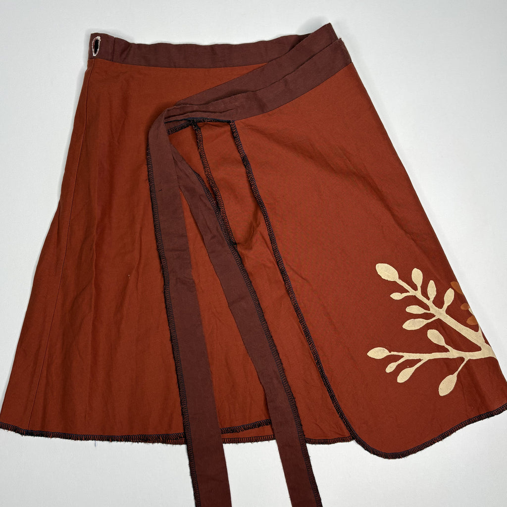 Vintage Floral Embroidered Linen Blend Wrap Mini Skirt