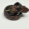 Vintage Braided Woven Leather Belt Black Brown Mens 36