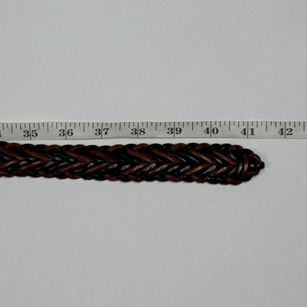 Vintage Braided Woven Leather Belt Black Brown Mens 36