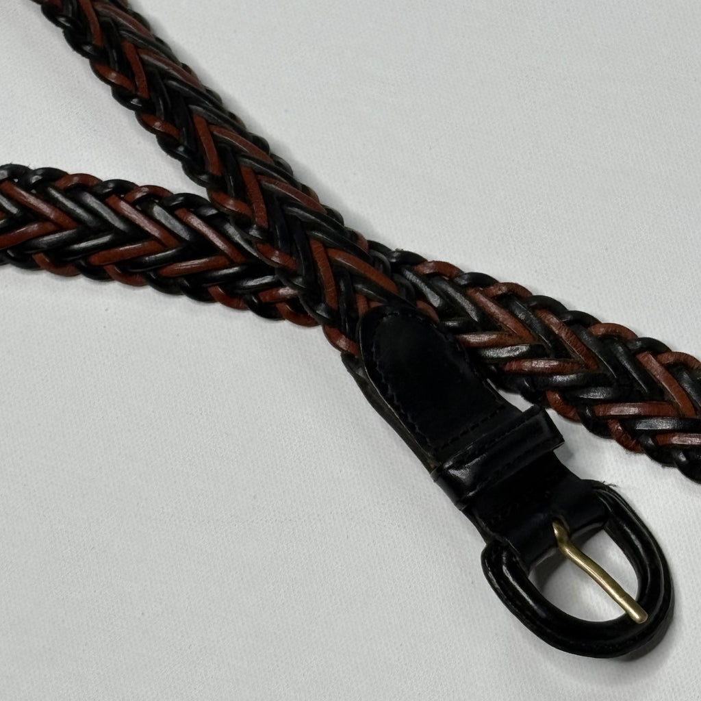 Vintage Braided Woven Leather Belt Black Brown Mens 36