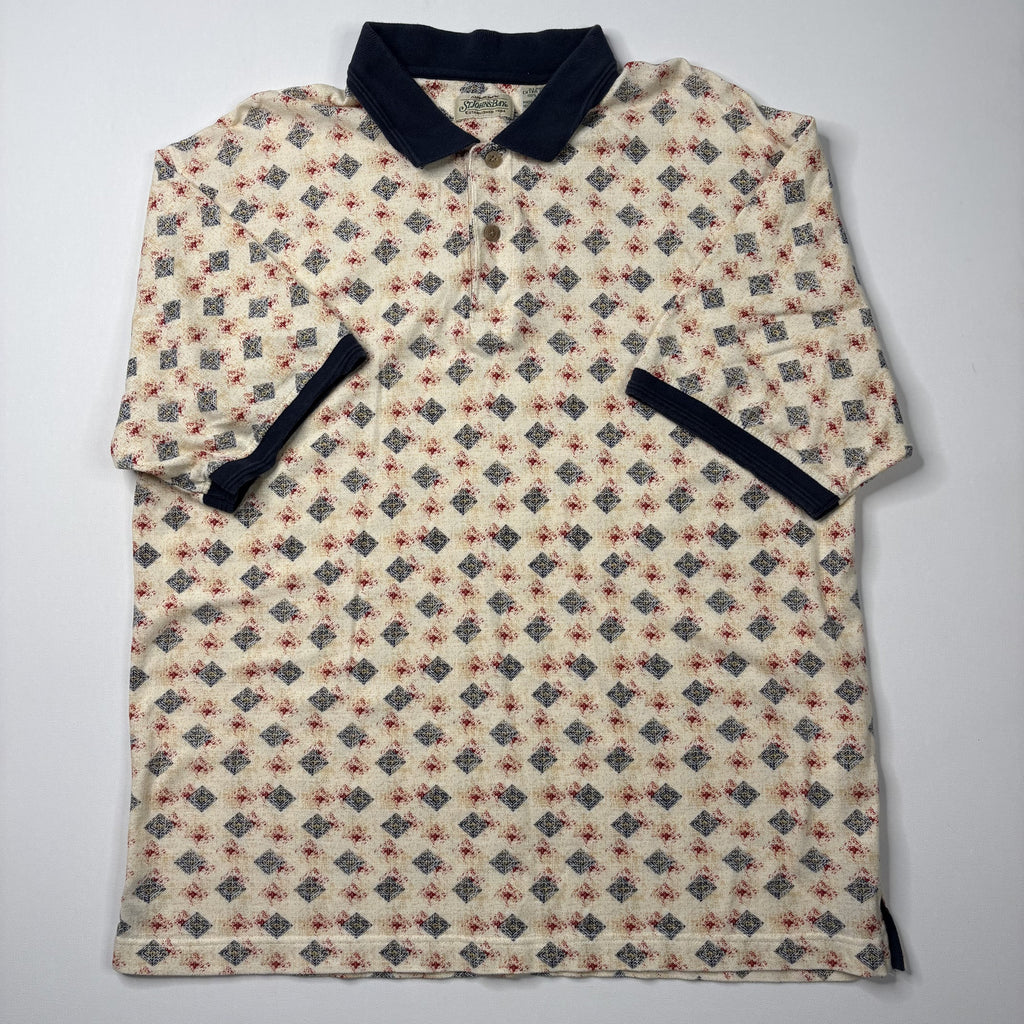 Vintage 90s Geometric Diamond Knit Polo Shirt X