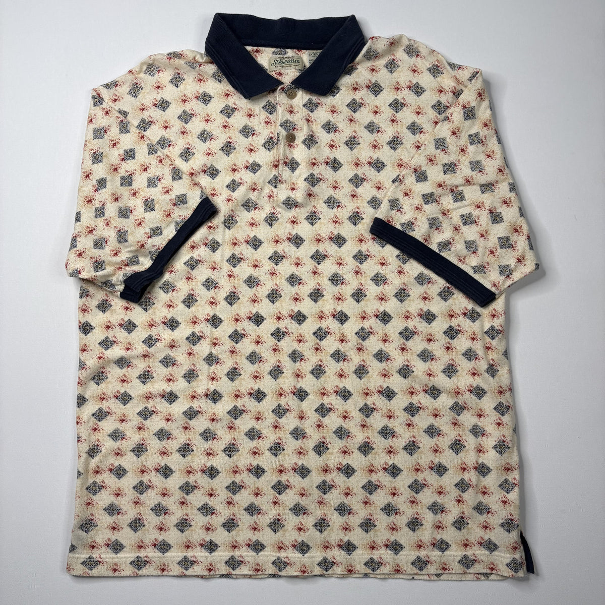 Vintage 90s Geometric Diamond Knit Polo Shirt X