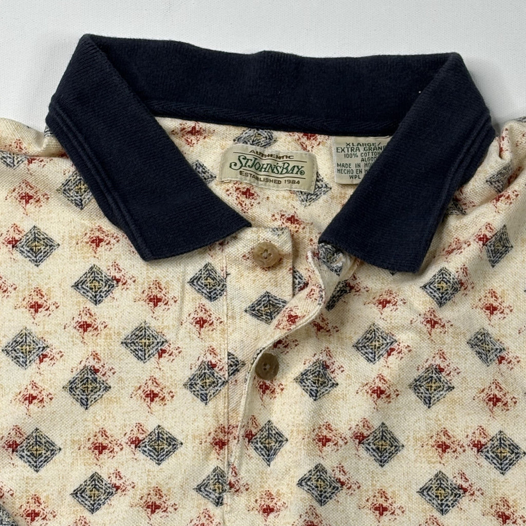 Vintage 90s Geometric Diamond Knit Polo Shirt X