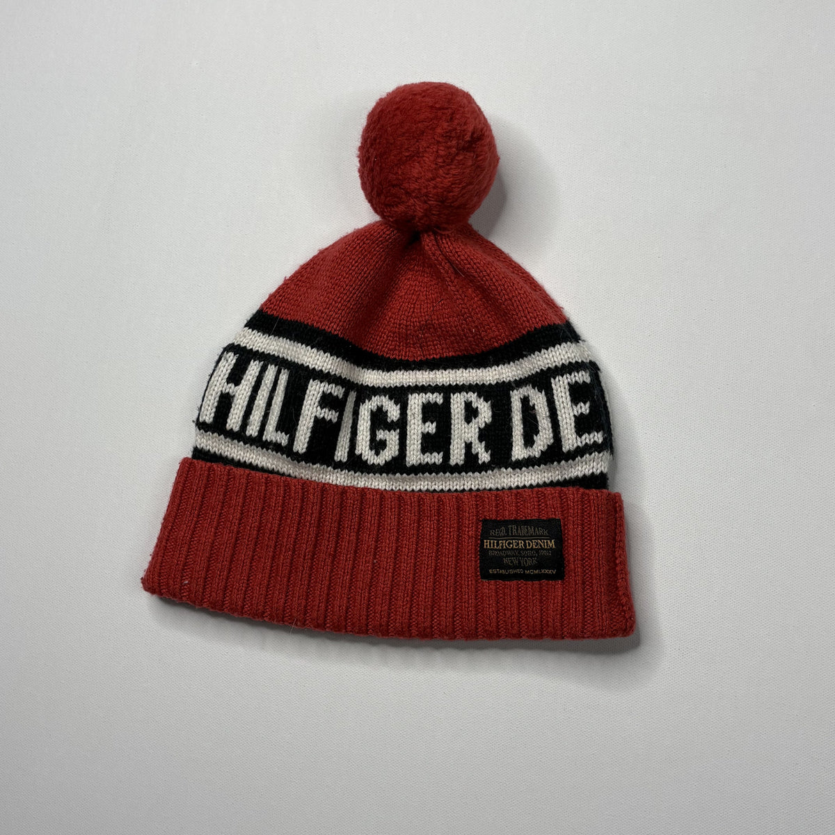 Vintage Tommy Hilfiger Knit Beanie Pom Pom Hat Red