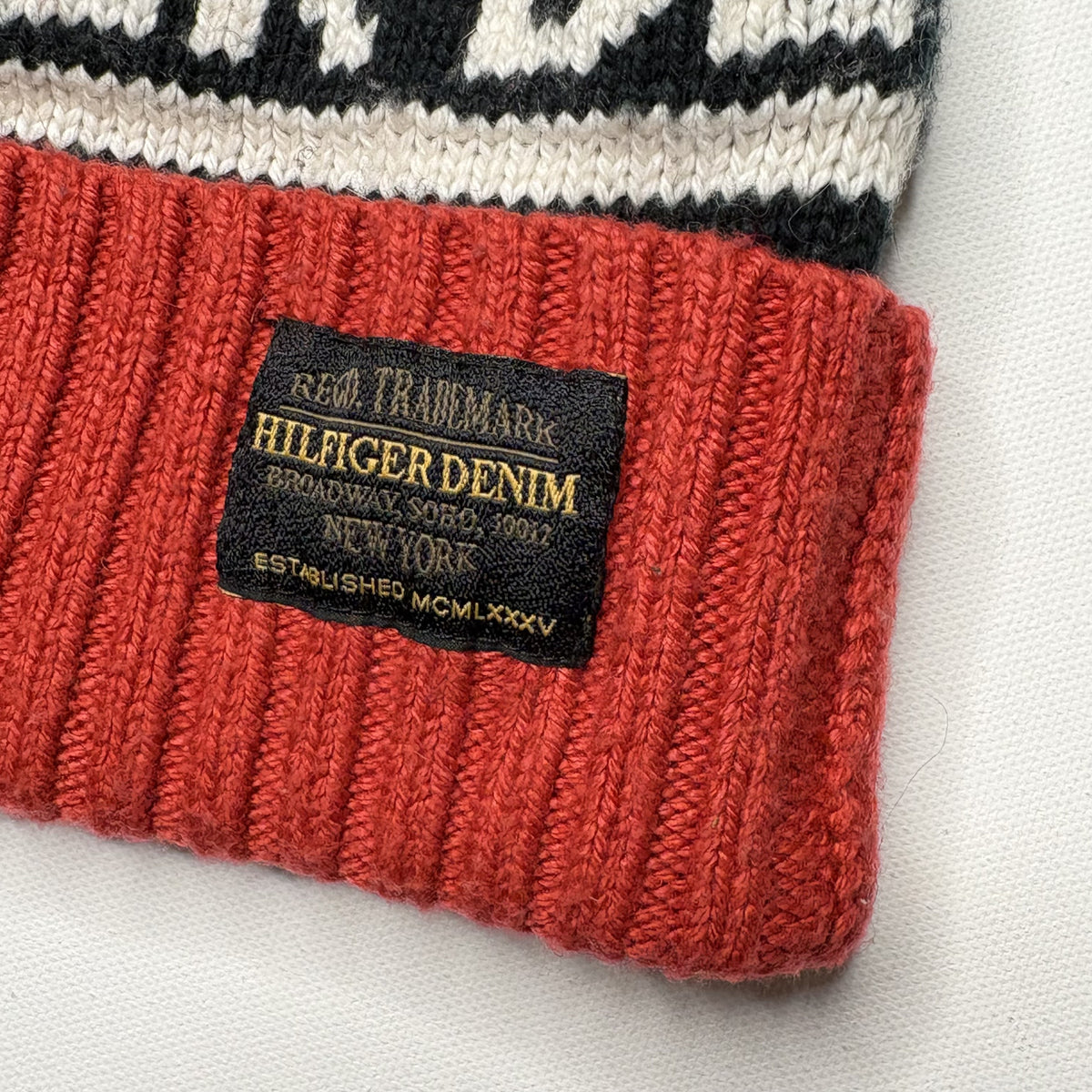 Vintage Tommy Hilfiger Knit Beanie Pom Pom Hat Red