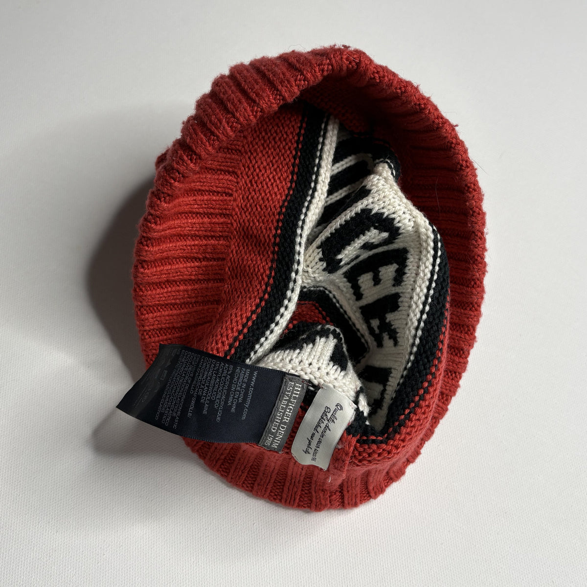Vintage Tommy Hilfiger Knit Beanie Pom Pom Hat Red