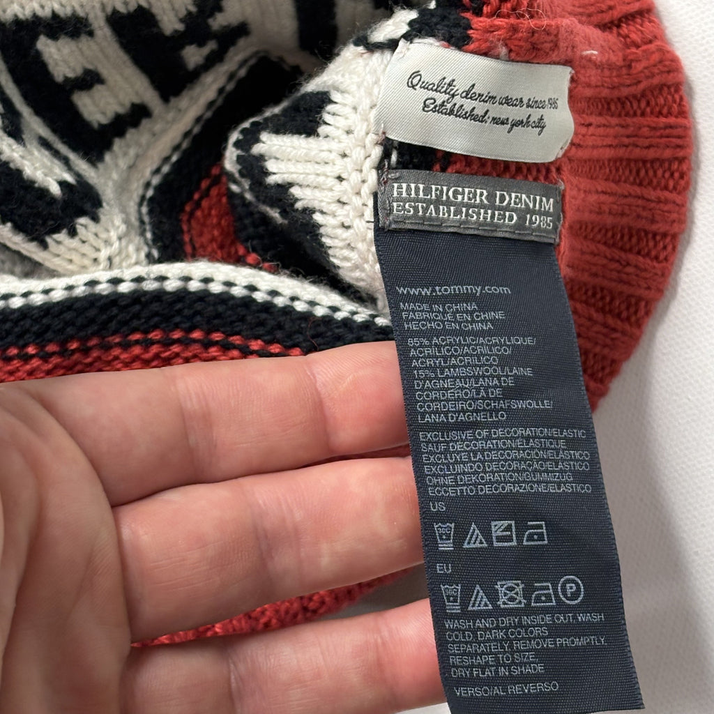 Vintage Tommy Hilfiger Knit Beanie Pom Pom Hat Red