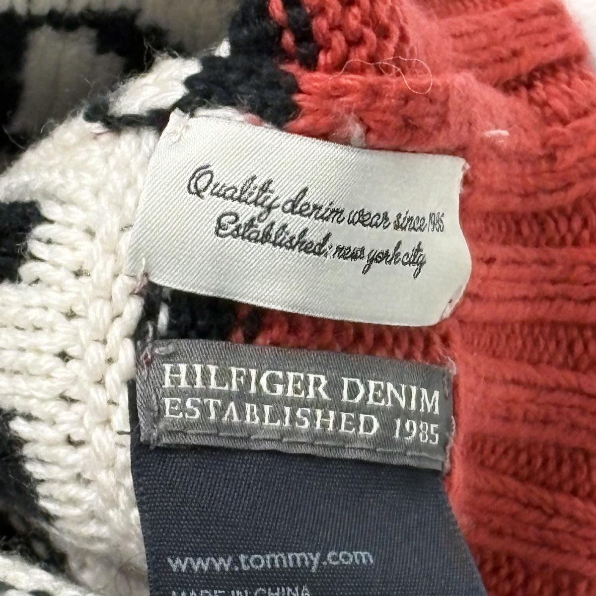 Vintage Tommy Hilfiger Knit Beanie Pom Pom Hat Red