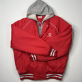 Vintage Sportsmaster Red Hooded Jacket Striped Trim