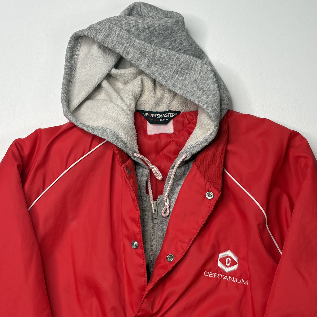 Vintage Sportsmaster Red Hooded Jacket Striped Trim