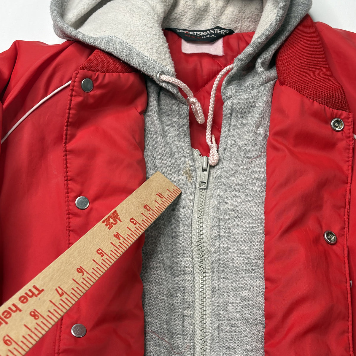 Vintage Sportsmaster Red Hooded Jacket Striped Trim