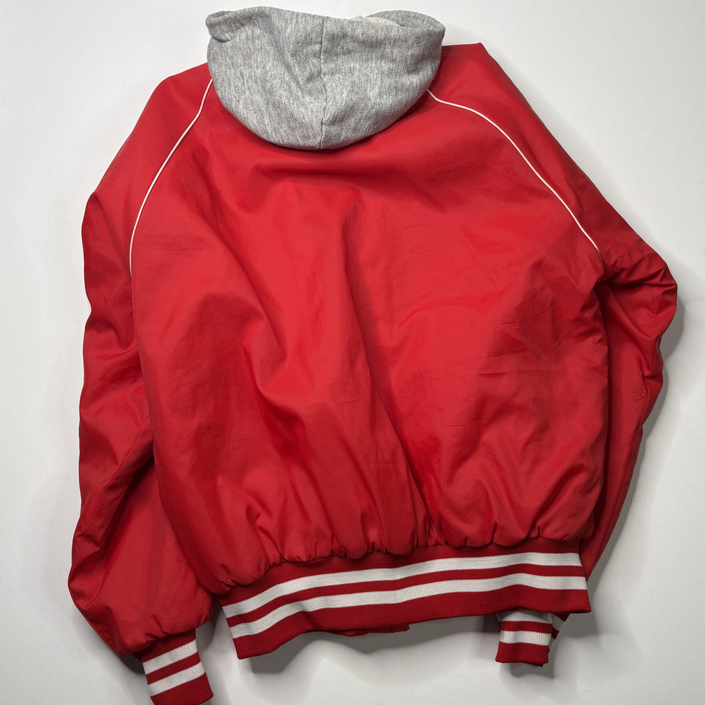 Vintage Sportsmaster Red Hooded Jacket Striped Trim