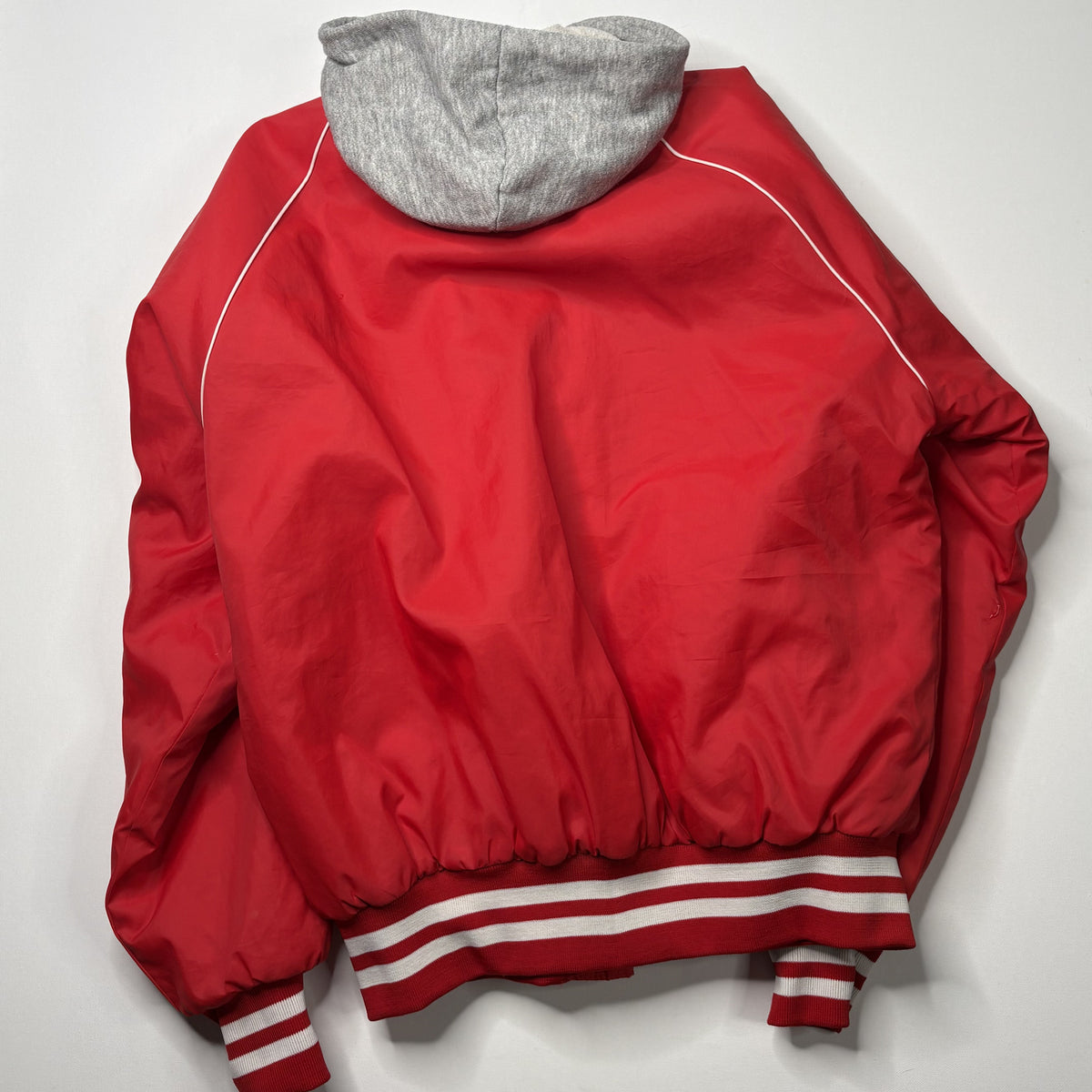 Vintage Sportsmaster Red Hooded Jacket Striped Trim