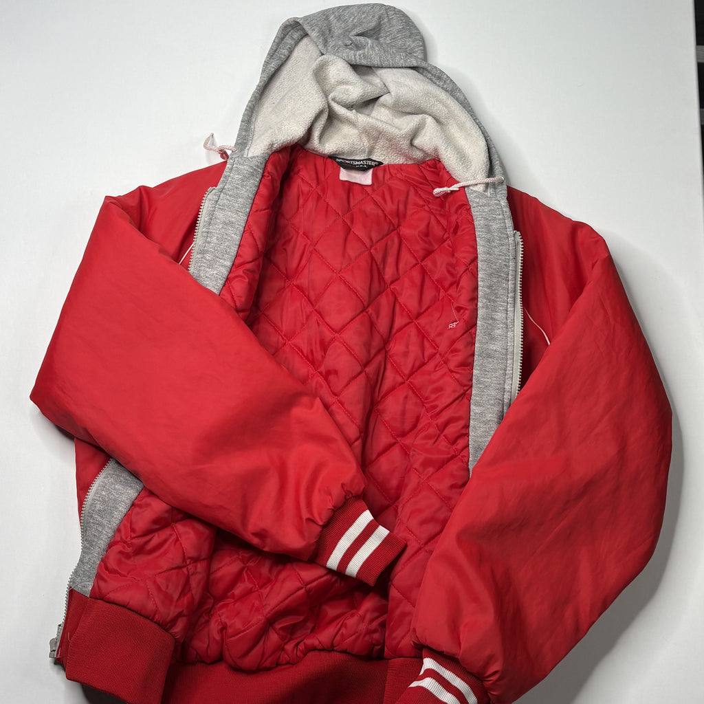 Vintage Sportsmaster Red Hooded Jacket Striped Trim