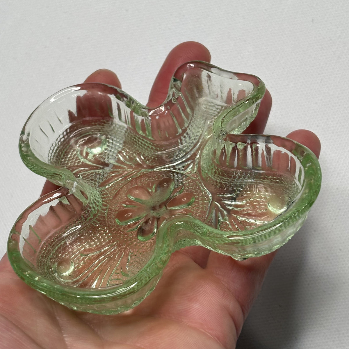 Vintage Green Shamrock Depression Glass Ashtray Dish