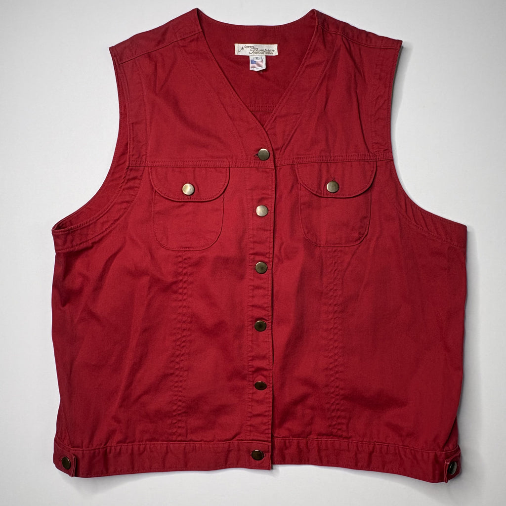 Vintage Norm Thompson Red Canvas Hunting Vest XL
