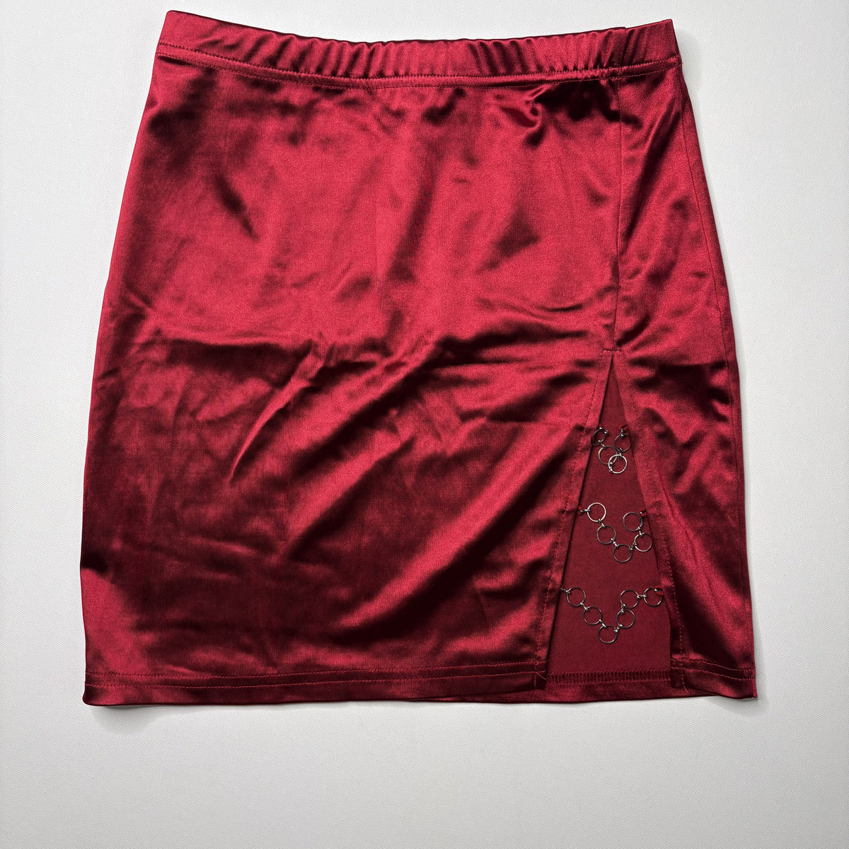 SHEIN Red Satin Grommet Split Mini Skirt Small