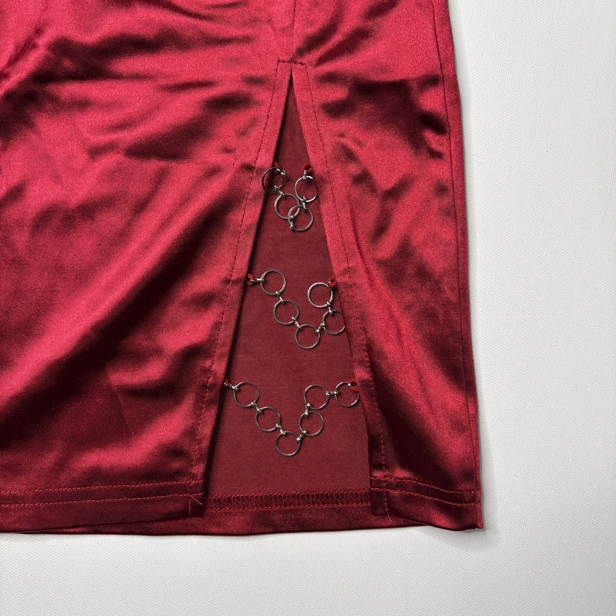 SHEIN Red Satin Grommet Split Mini Skirt Small