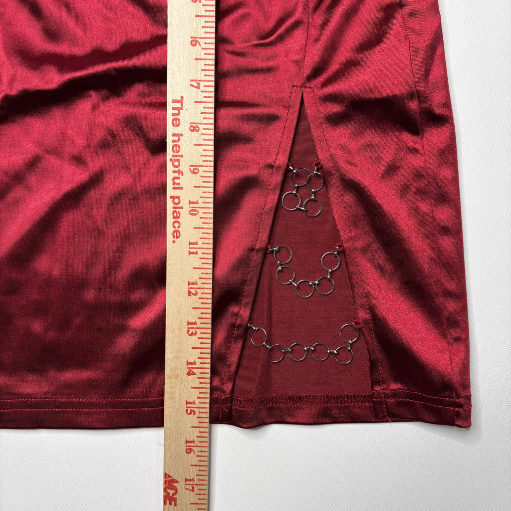 SHEIN Red Satin Grommet Split Mini Skirt Small