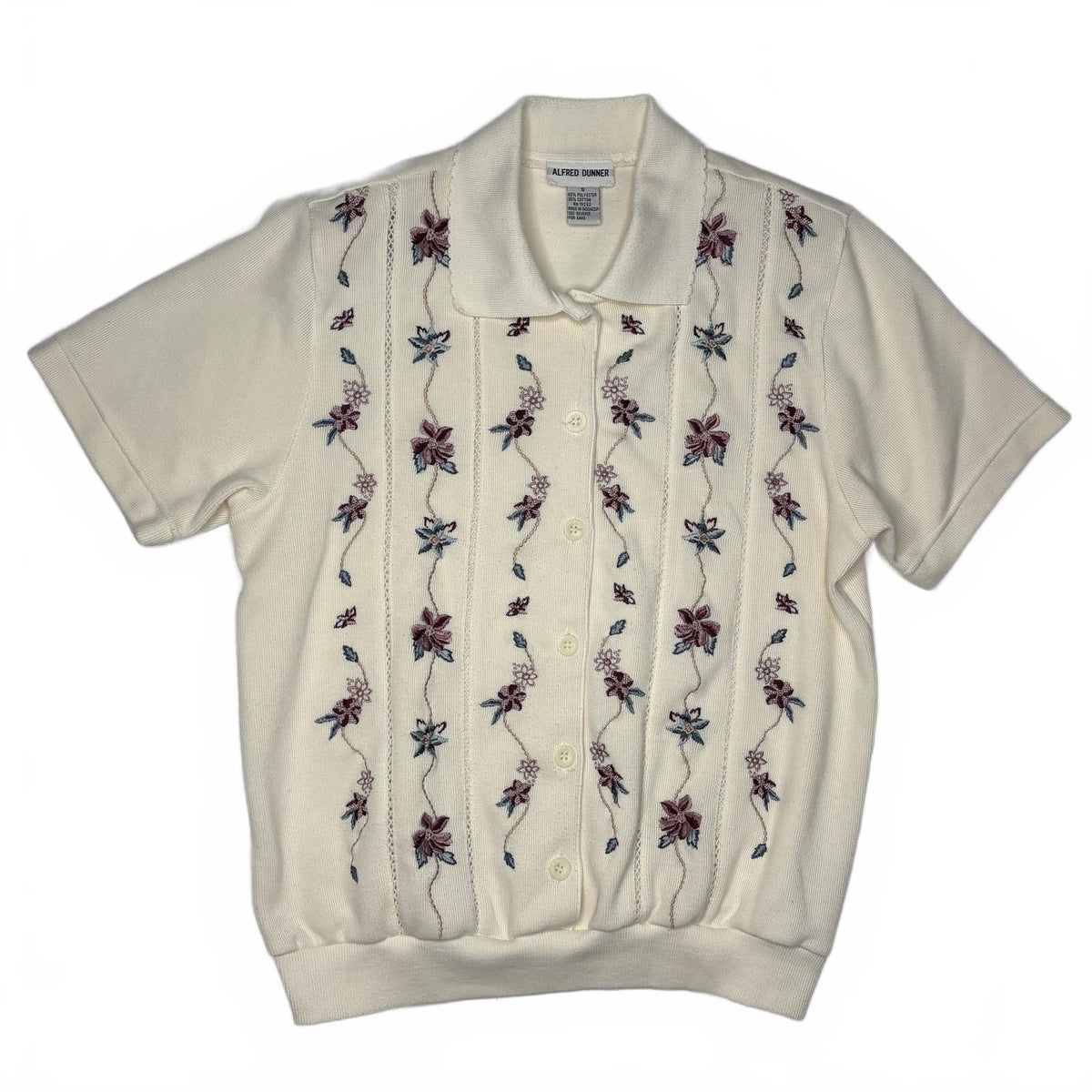 Vintage Alfred Dunner Floral Embroidered Knit Cardigan Small
