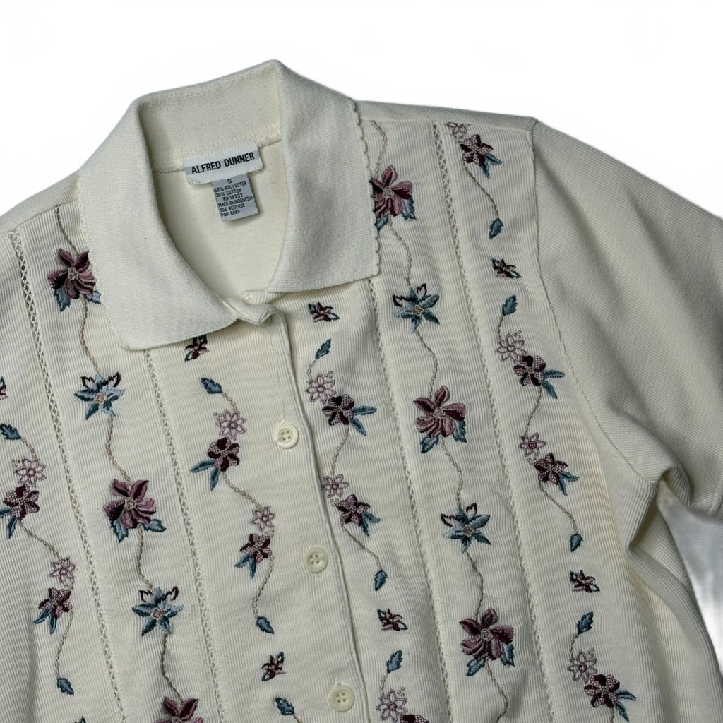 Vintage Alfred Dunner Floral Embroidered Knit Cardigan Small