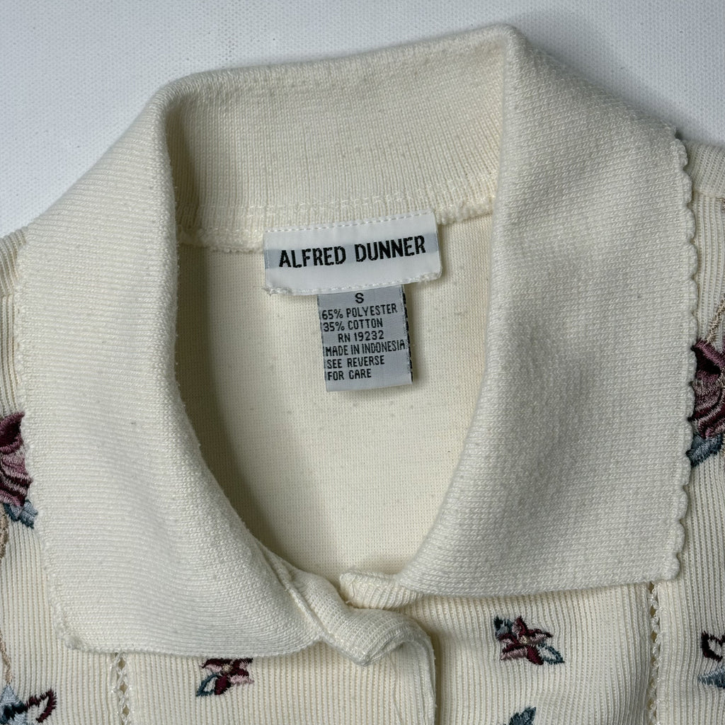 Vintage Alfred Dunner Floral Embroidered Knit Cardigan Small